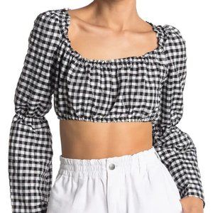 Topshop Gingham Crop Top Black & White Check Bell Long Sleeves | Size 6